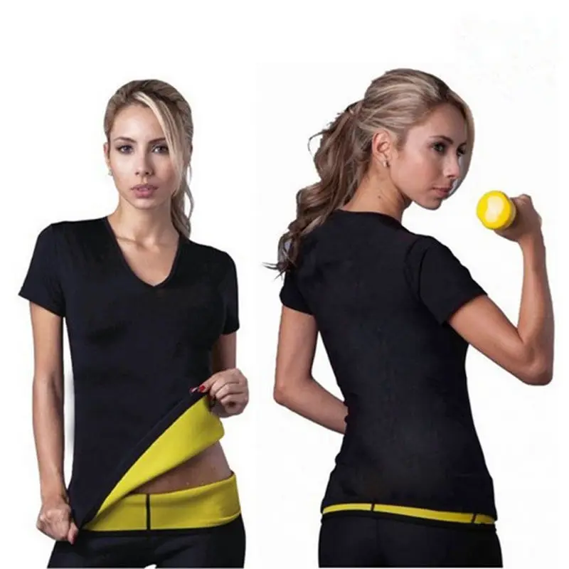 

Sexy Women Body Shaper Hot Neoprene Bodyshaper Slimming Waist Fitness T Shirt Sportwear Tops butt lifter