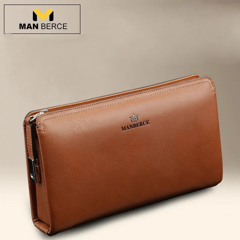 MANBERCE Brand Men Genuine Leather Wallet Cowhide Clutch Bag Fashion Purses Business Casual Handbags Men's Free Shipping |
