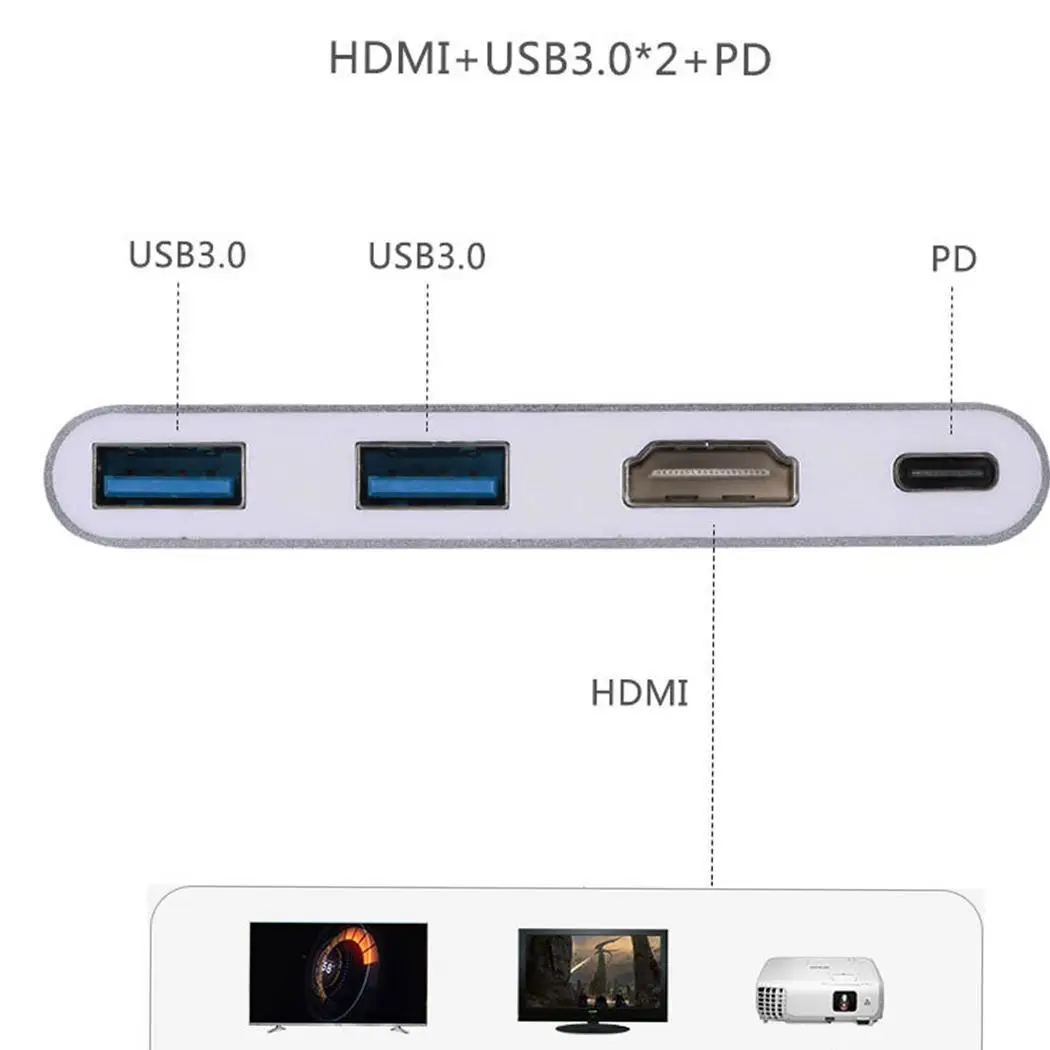 Usb type C адаптер многопортовый AV конвертер с 2 USB 3 0 в HD мультимедийный интерфейс