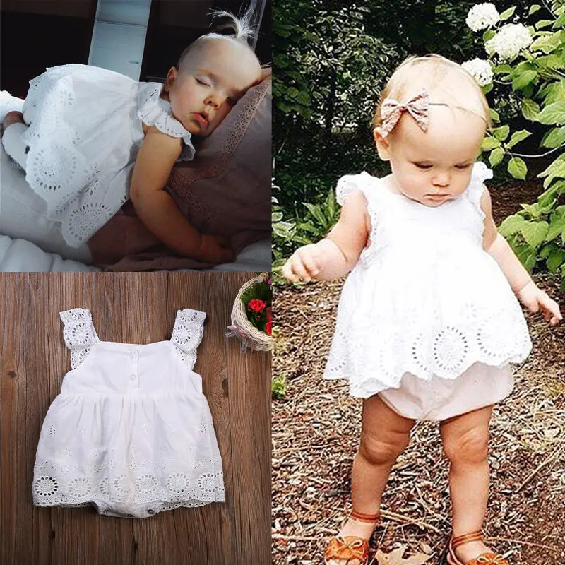 

Newborn Toddler Kids Baby Girls Infant Dress Romper Jumpsuit Outfits Casual Sleeveless White Summer Baby Dresses