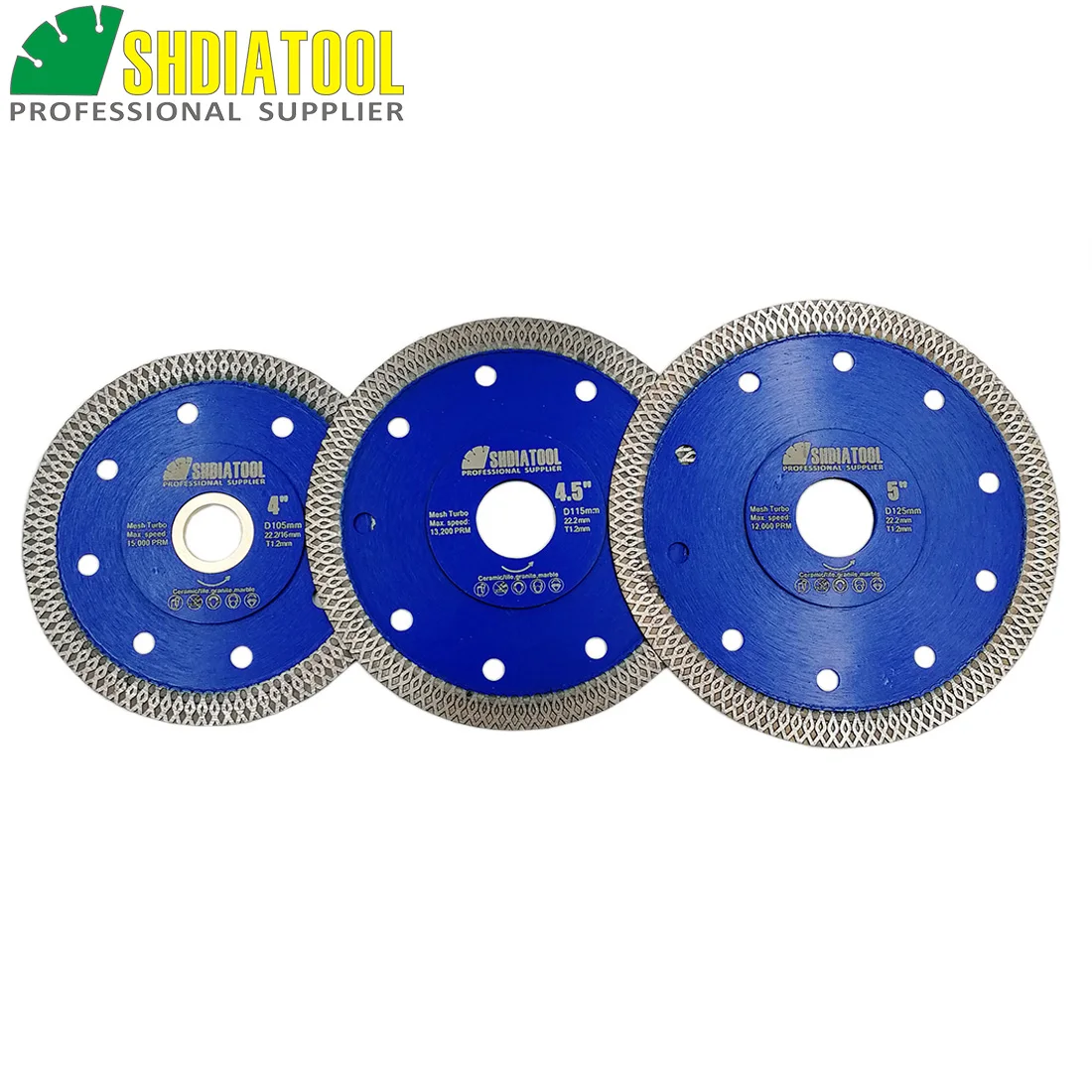 

SHDIATOOL 5pcs 4"/105MM 4.5"/115MM 5"/125MM X Mesh Turbo Diamond Saw Blade Cutting Disc for Marble Ceramic Porcelain Tile