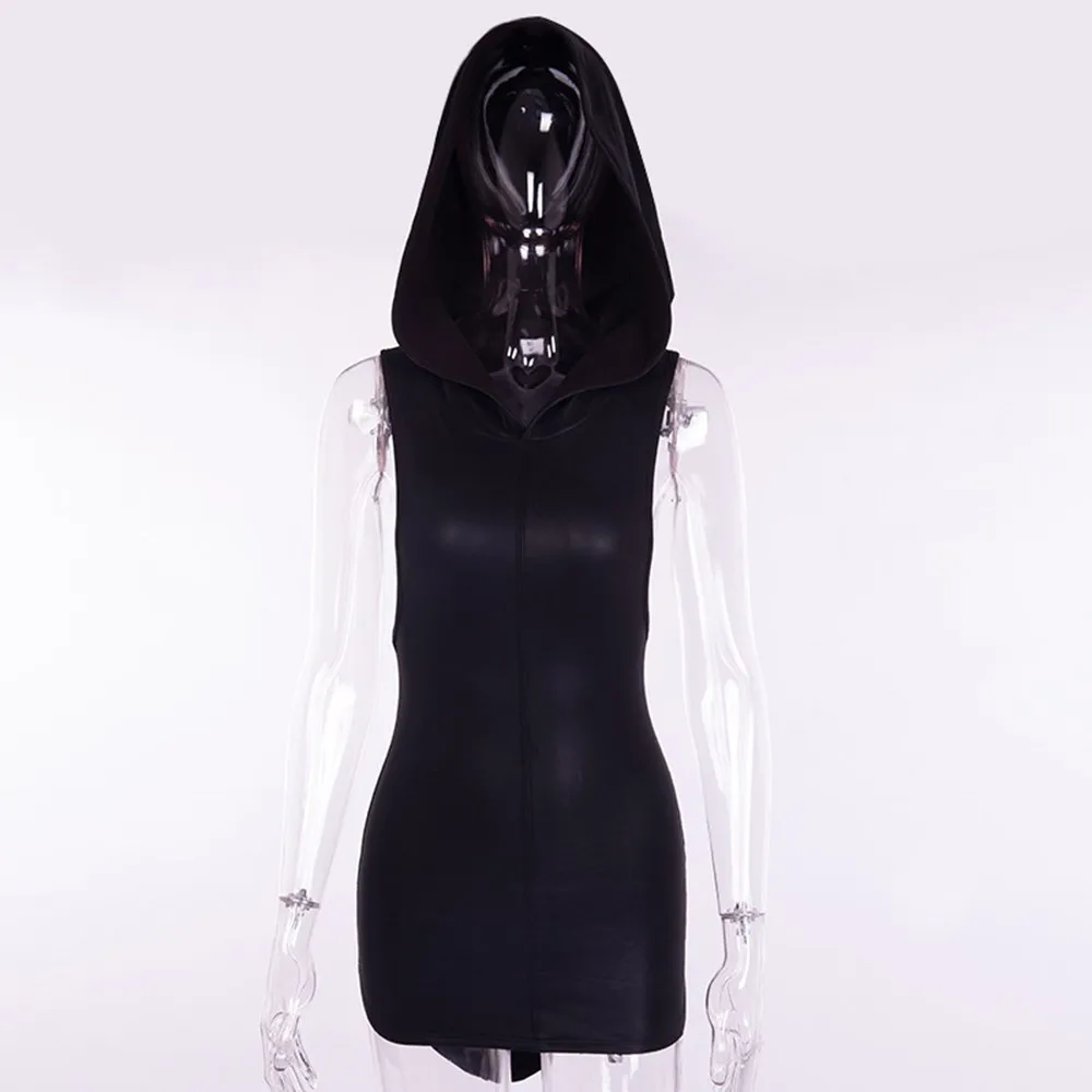 Для женщин Мини платья черный сексуальный шик Готический Bodycon с капюшоном