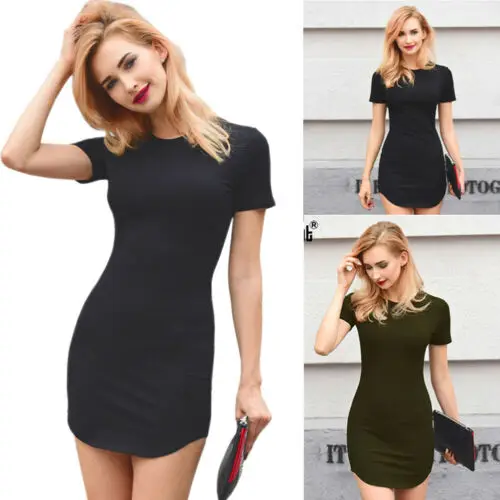 Женское Короткое мини-платье повседневное вечернее платье с коротким рукавом
