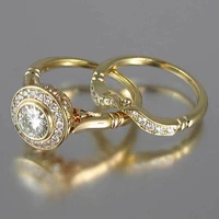 huitan luxury 2pc wedding ring for women brilliant cz prong setting engagement ring fashion jewelry wholesale bridal set