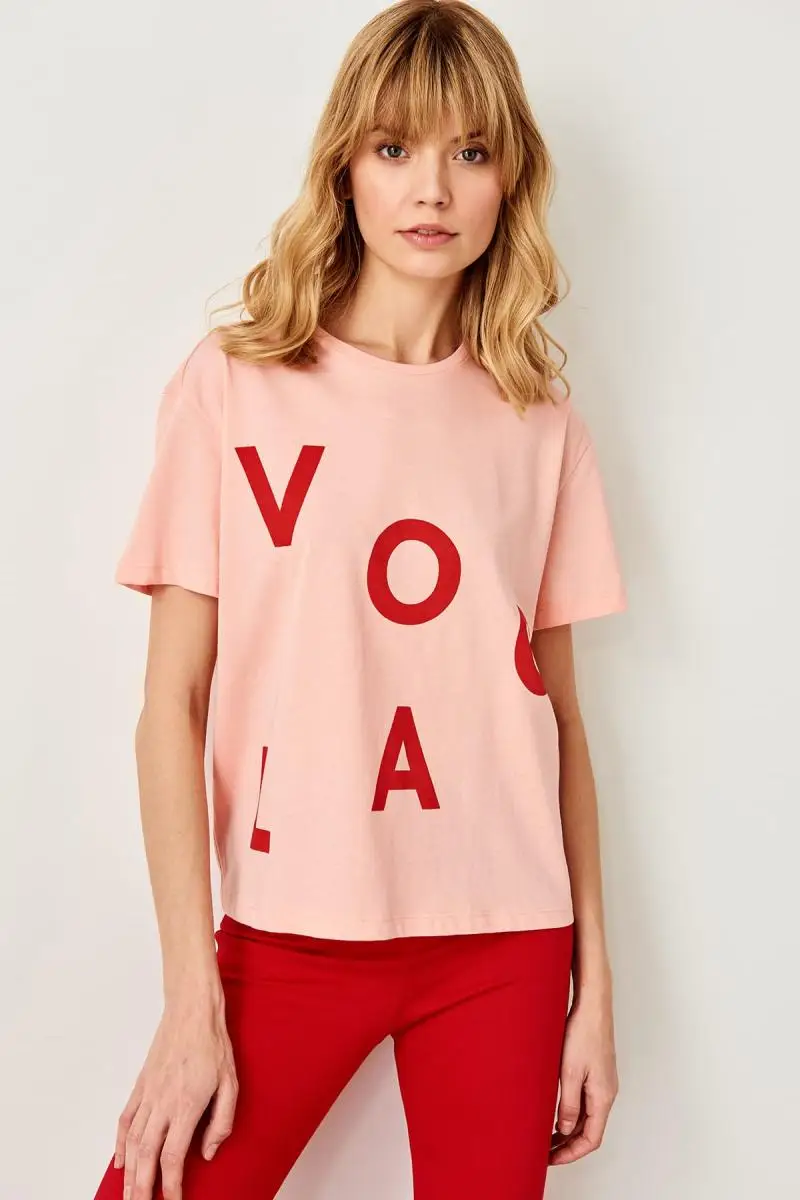 Trendyol порошок печатных Базовые Трикотажные футболки TWOSS19VG0174 | Женская одежда