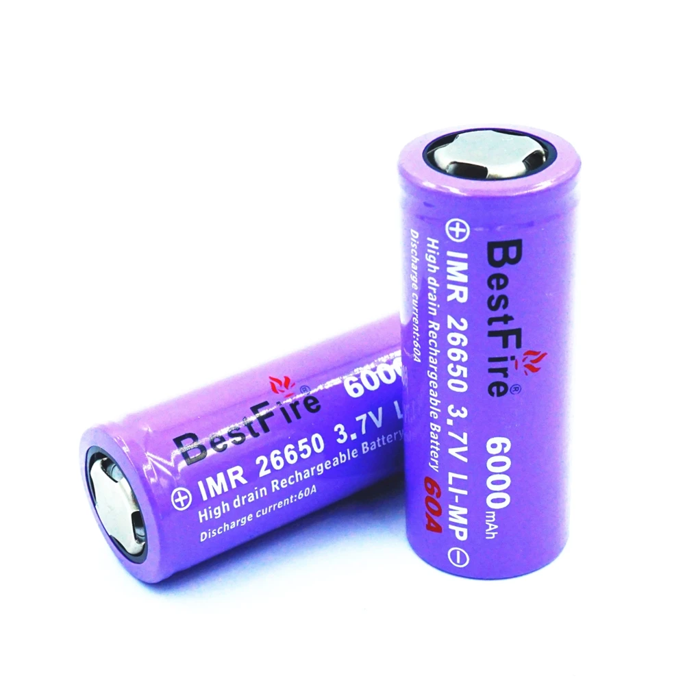 2 шт. BESTFIRE IMR 26650 6000 мАч 60A плоский верх перезаряжаемый литиевый аккумулятор для ECIG