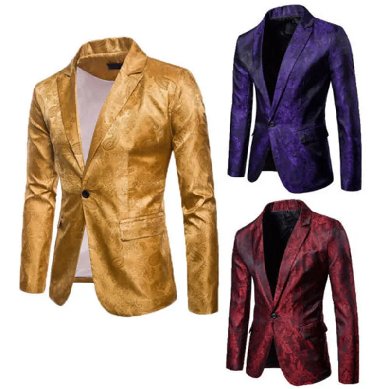 Мужской повседневный пиджак на одной пуговице приталенный деловой золотого