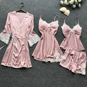Пижама Lisacmvpnel, 4 шт., с нагрудной накладкой, на тонких бретельках, женская пижама с вышивкой, сексуальное ночное белье высокого качества