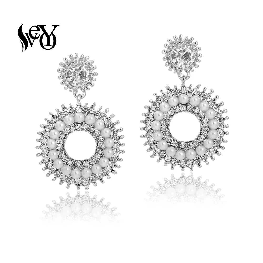 

Серьги-подвески женские VEYO, круглые, с жемчугом, полные стразы
