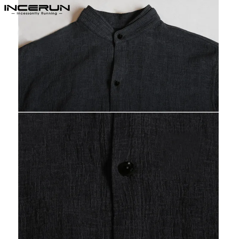 

INCERUN Chinese Style Mens Shirt Cotton Linen Button Long Sleeve Camisa Masculina Baggy Stand Collar Vintage Casual Men Shirts