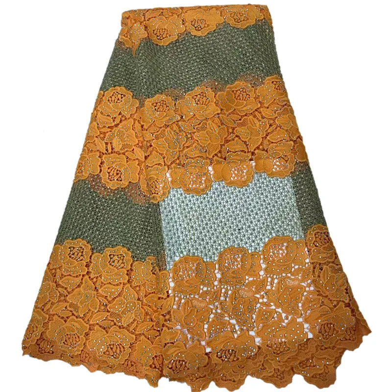 Double-colors design African cord guipure lace fabric with stones 2W78 High quality Latest Water soluble Chemical Lace Fabric | Дом и сад