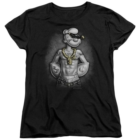 Trevco Popeye Hardcore с коротким рукавом женская футболка черный 2X| |