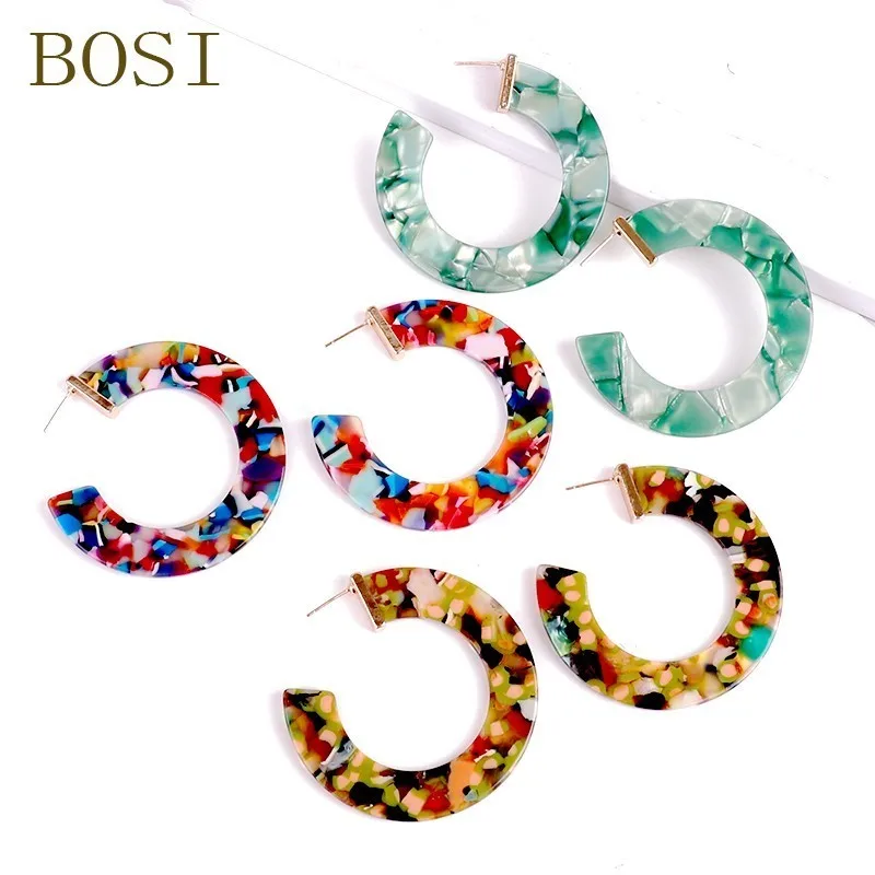 Серьги акриловые Boho большой круг Мода для женщин геометрические Висячие красочные серьги из сплава ацетат эффектное