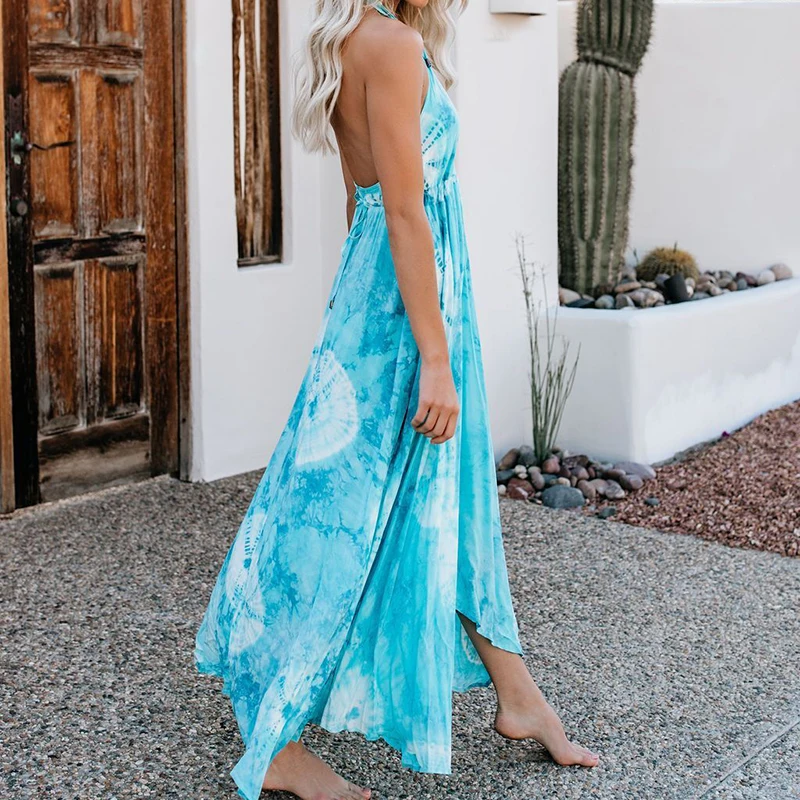 Для женщин платье Макси длина до лодыжки без рукавов пляжные бикини Dye