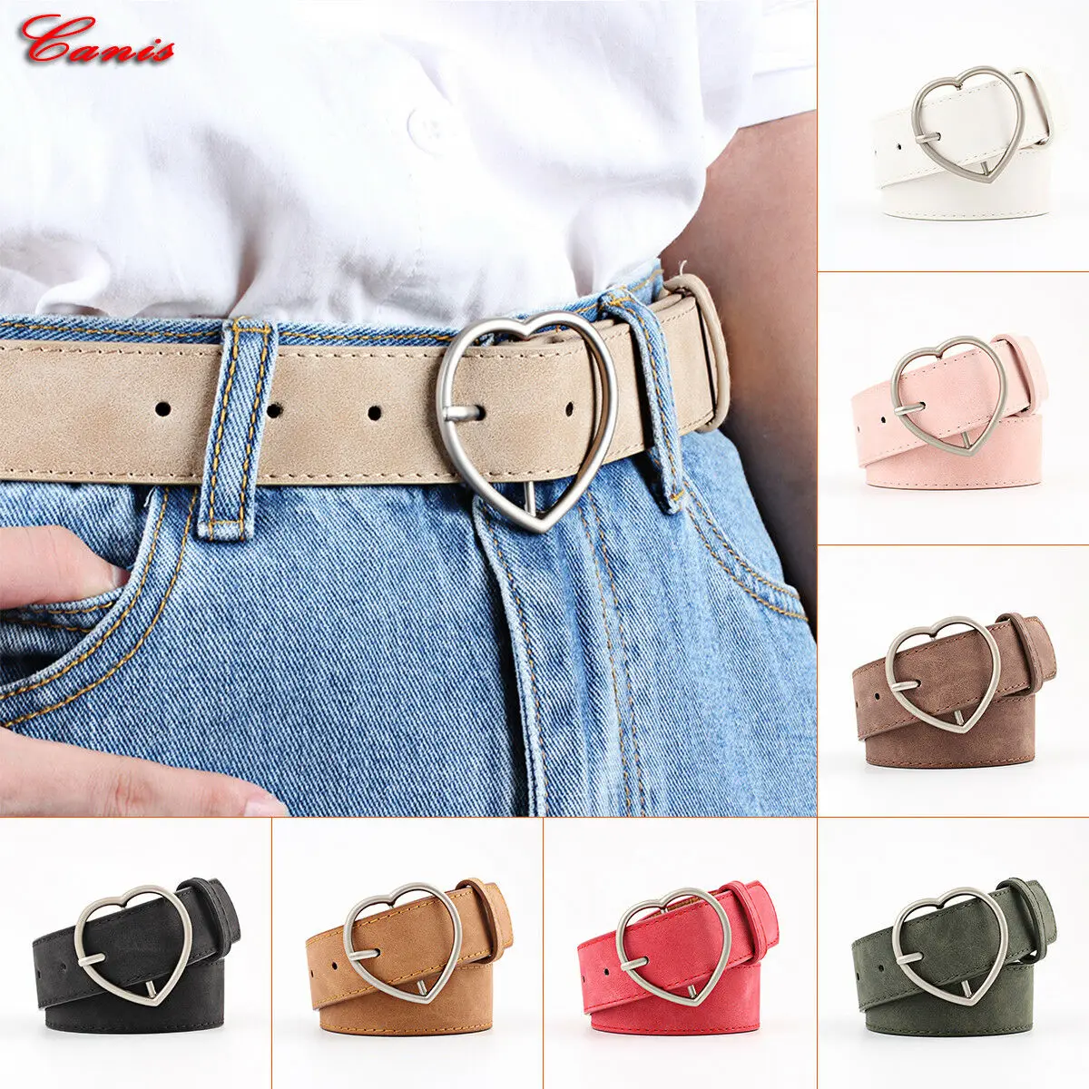 Ремень из искусственной кожи с пряжкой в форме сердца|Женские ремни| |