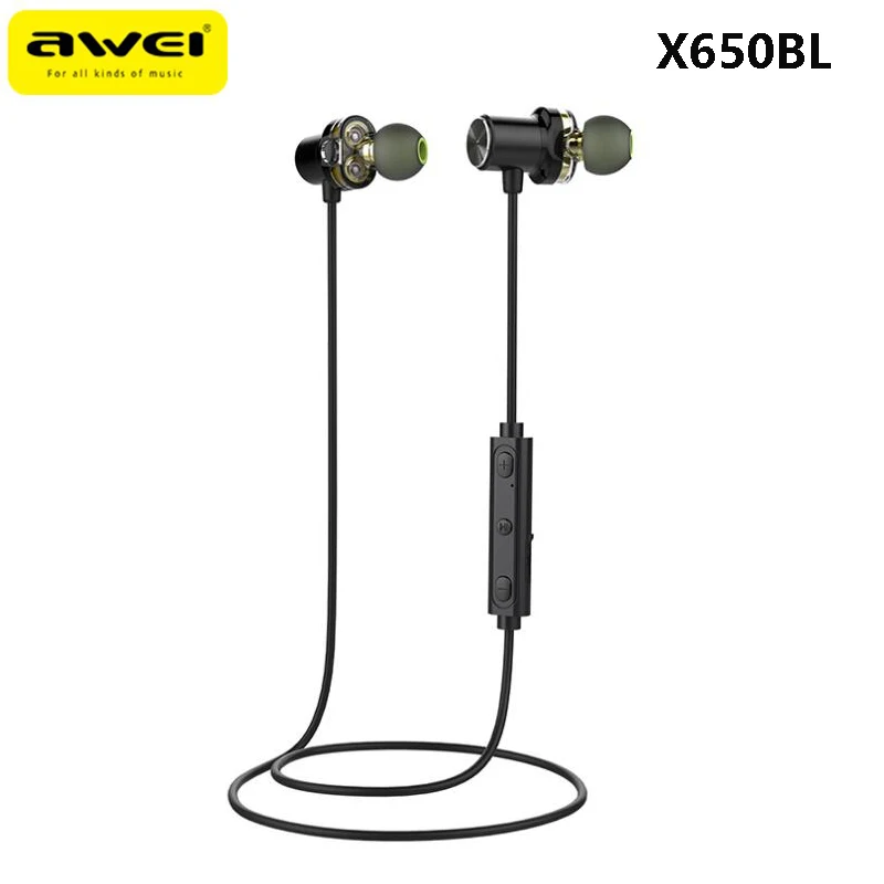 Беспроводная Bluetooth-гарнитура AWEI X650BL двойные динамические наушники с шейным