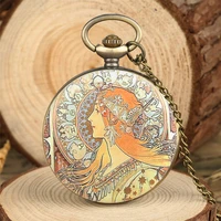 beauty lady design quartz pocket watch vintage exquisite necklace pendant clock gifts for men women best birthday gifts reloj