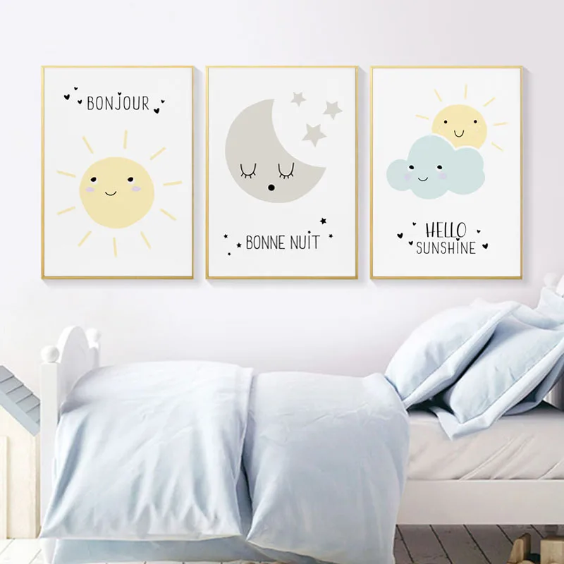 Bonne Nuit печать детской стены художественный холст постер Мультфильм Привет солнце