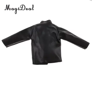 Мужская куртка MagiDeal из черной искусственной кожи в масштабе 16, пальто, одежда для 12 дюймов, фигурок, кукол, игрушек, аксессуаров