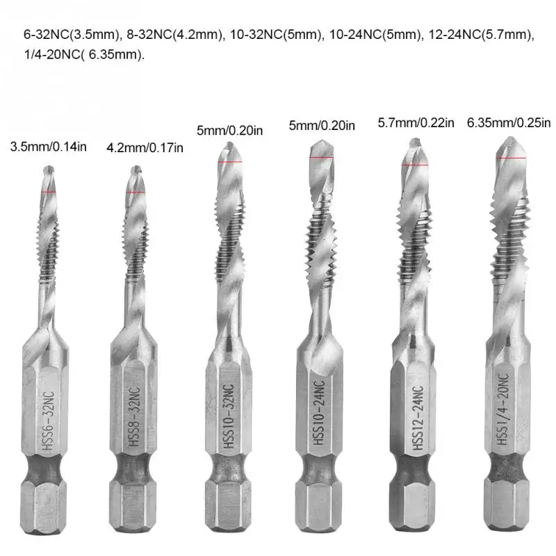 6 шт. Высокоскоростная сталь 1/4 &quotс шестигранным хвостовиком Комбинированный