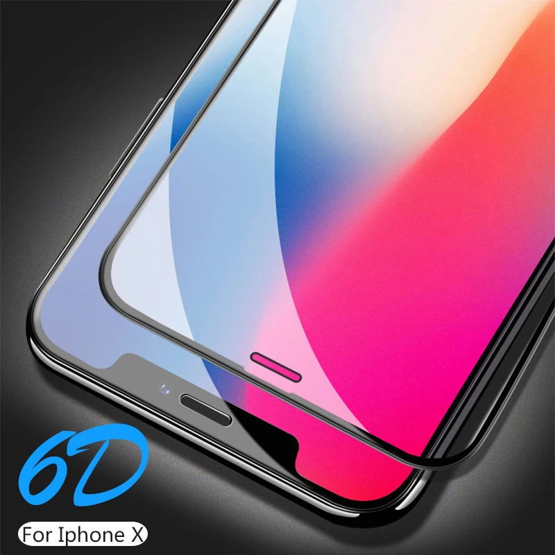 6D закаленное стекло для IPhone 6 6s 7 XR XS Max стеклянная пленка HD 8 Plus защита экрана