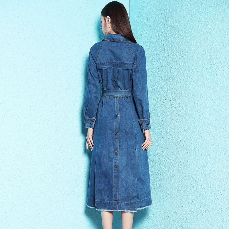 2021 осенне-зимнее плотное джинсовое платье женское длинное с широкой талией