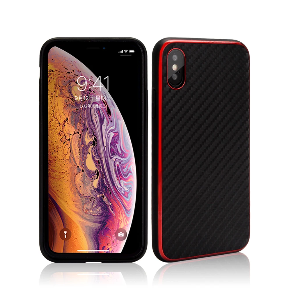 Vinsky Carbon Fiber TPU+PC Case with metallic edge for iPhone X XS XR MAX Soft Thin PC Back Anti-shock Classic |