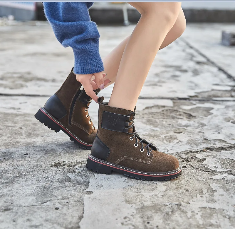 Женские ботинки с круглым носком на низком каблуке|Женские полусапожки| |