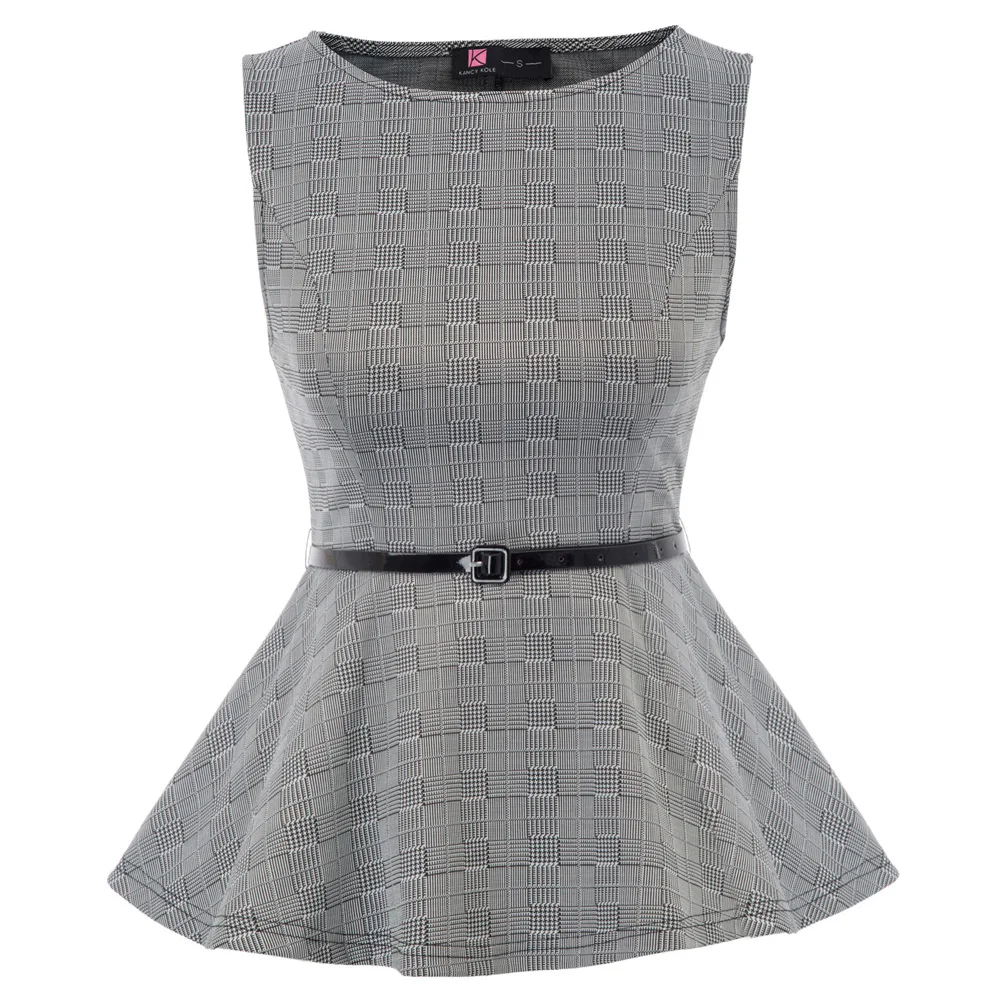 Женский винтажный расклешенный топ без рукавов с баской деловой жилет блузка| |