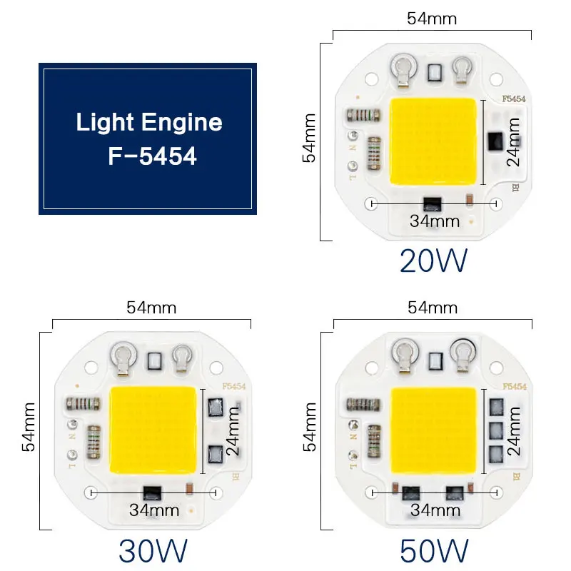 Светодиодный чип COB 20 Вт 30 50 умный IC 220 В светодиодный для DIY прожектор Точечный
