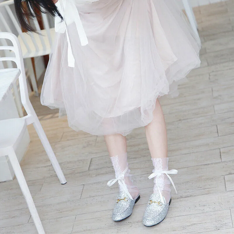 Носки женские кружевные с оборками большим бантом летние 2019|Носки| |