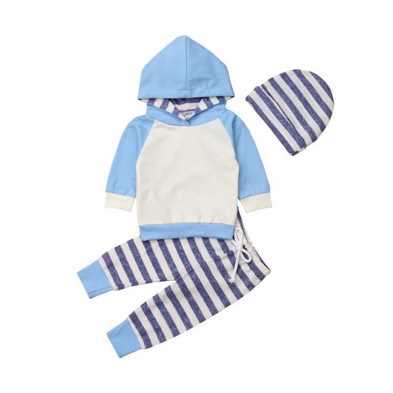 Newborn Clothing Set Boys Girl Clothes Hooded T-shirts Stripe Pants Infant Outfit Toddler Baby Winter | Детская одежда и обувь