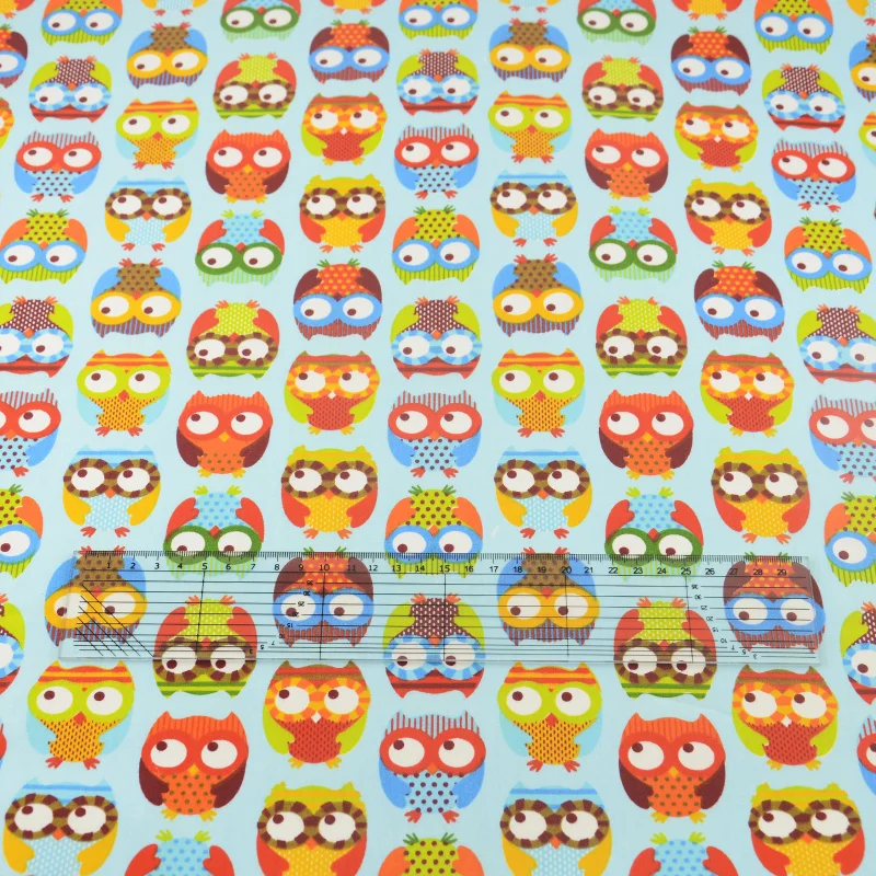Colorful Owls Designs 100% Blue Cotton Twill Fabrics Quilting Patchwork Scrapbooking CM Sewing Cloth Home Textile Telas Tissue|textile machinery