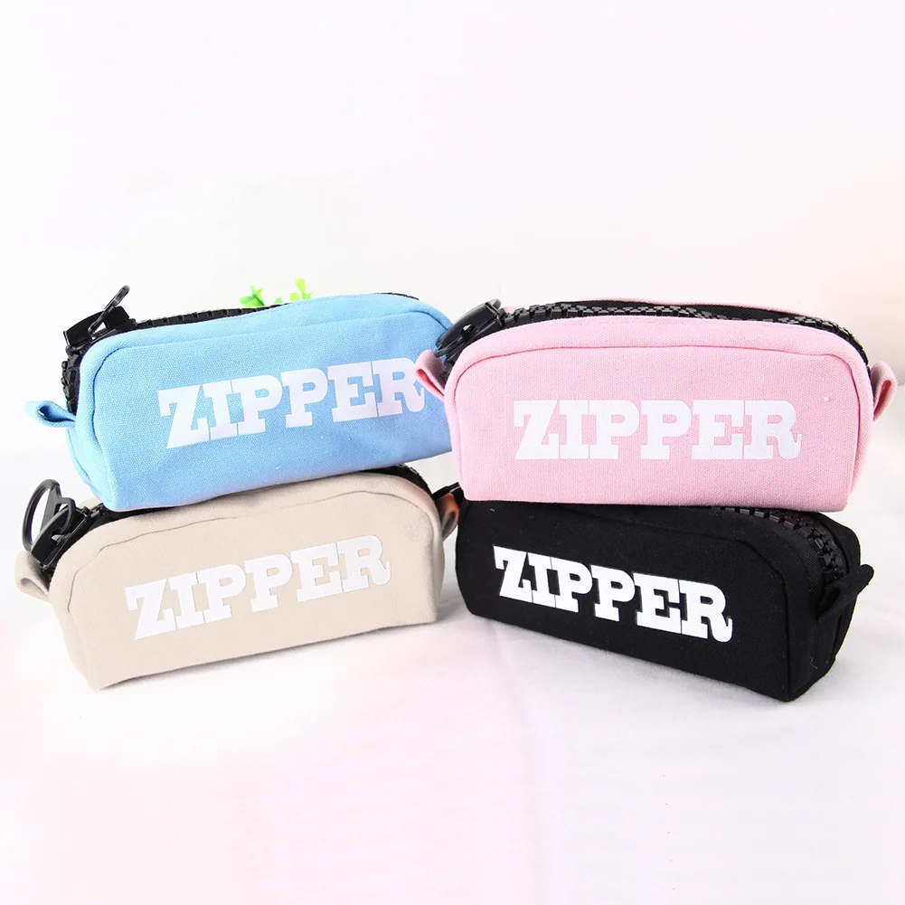 Stationery Gifts Large Capacity Kawaii Big Zipper Pencil Case Pen Box Canvas Girls Simple Lettering | Канцтовары для офиса и