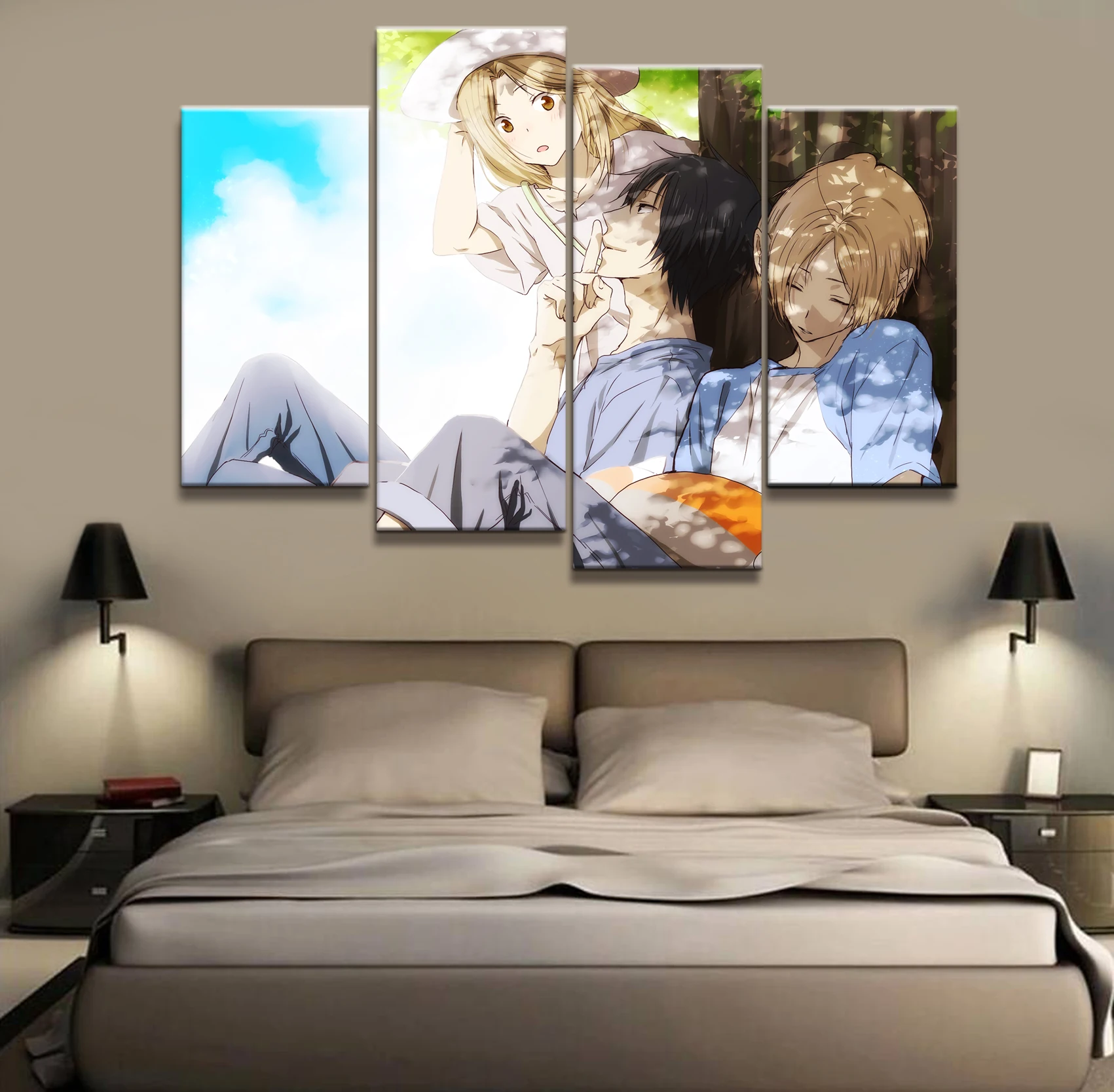 

4 Piece Anime Poster Natsume Friends Account Wall Printed Painting Home Decor Japanese Cartoon Decoration Poster Canvas
