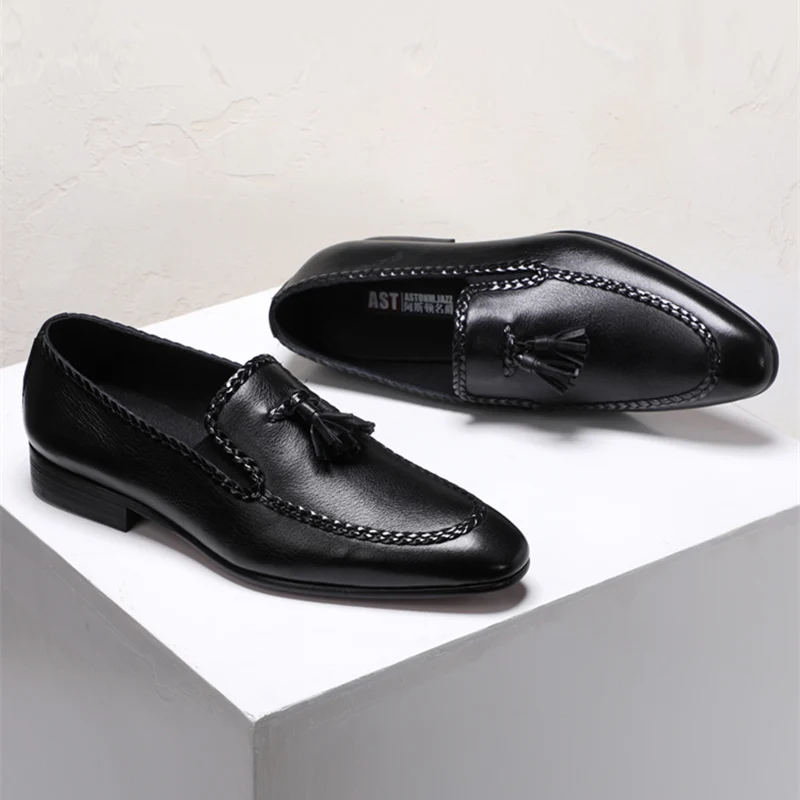 2020 NEW Spring Woven Loafers Men Real Leather Tassel Casual Shoes High End British Leisure Oxfords Trendy Plus Size 45 | Обувь