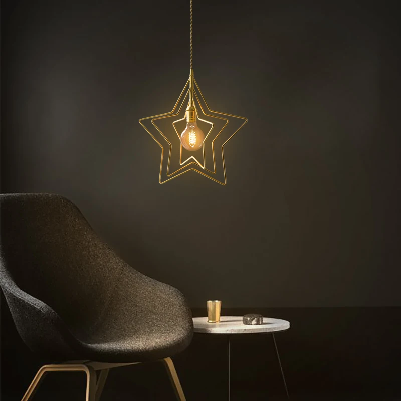 Винтажная Подвесная лампа EL в виде звезд латунный современный светодиодный