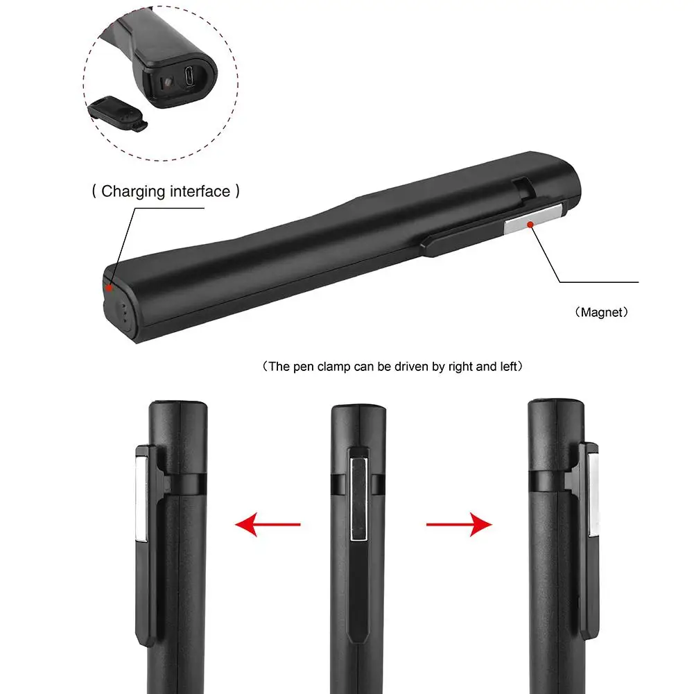 Портативная инспекционная лампа COB LED USB перезаряжаемая магнитная ручка с зажимом