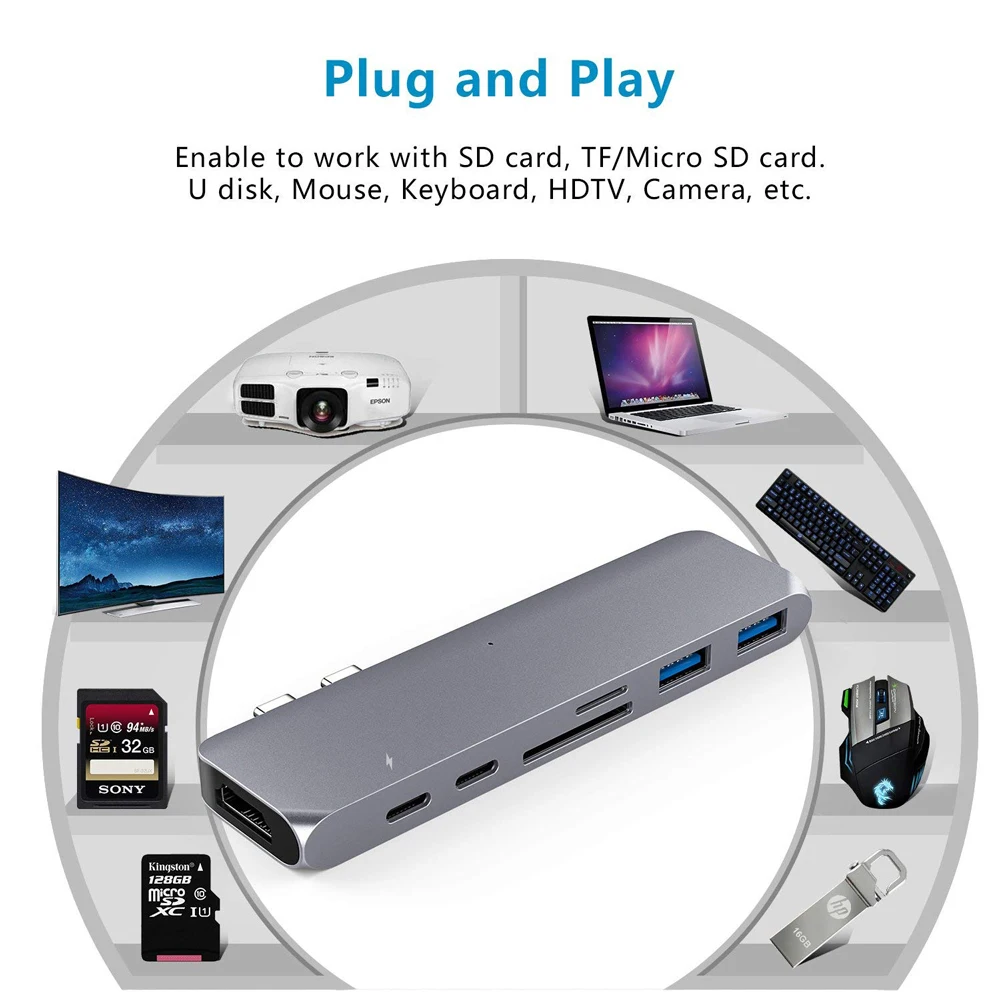 Usb type C концентратор адаптер Thunderbolt 3 док станция с USB 4 K HDMI 2 0 SD и устройство для