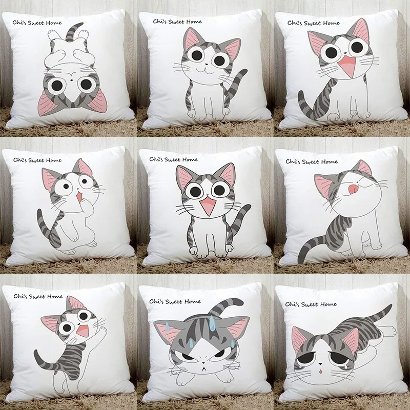 

Lovely Chi's sweet home cute cat printed cushion cover sofa bedding decorative pillow cover cozy polyester pillowcase 45x45cm