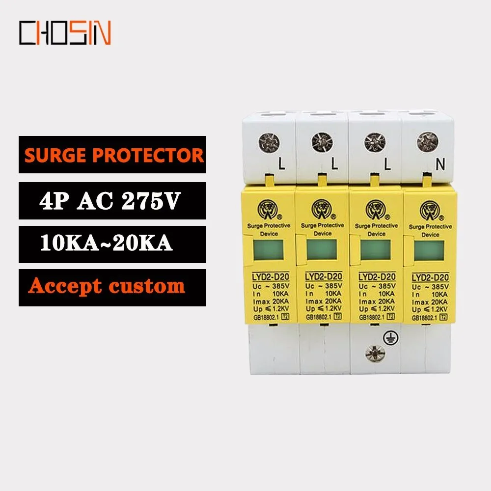 Защитное устройство от перенапряжения с защитой 3P + N 10ka ~ 20ka 275V 385V 420V Ac