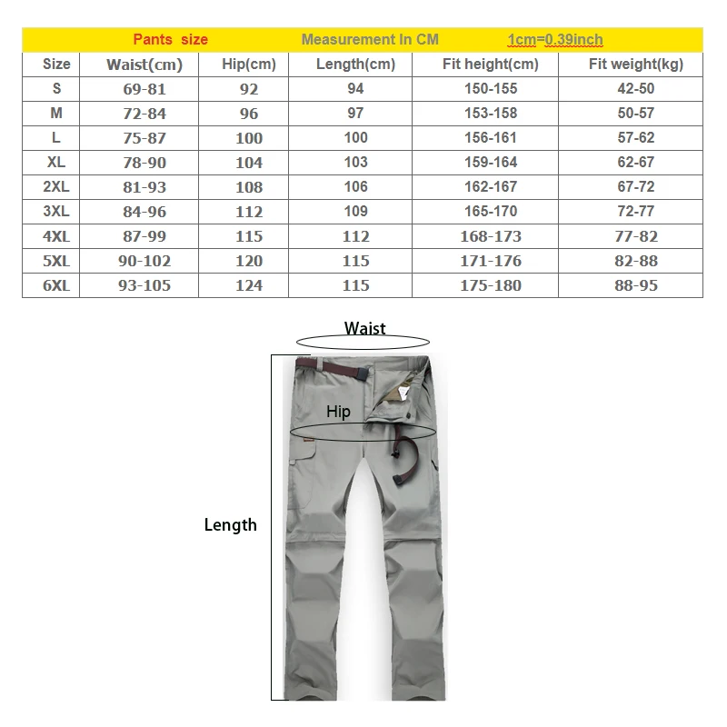 

THE ARCTIC LIGHT Men Removable Breathable Summer Quick Dry Fish Pants Plus Size Waterproof Outdoor Sports Hiking Trousers S-7XL