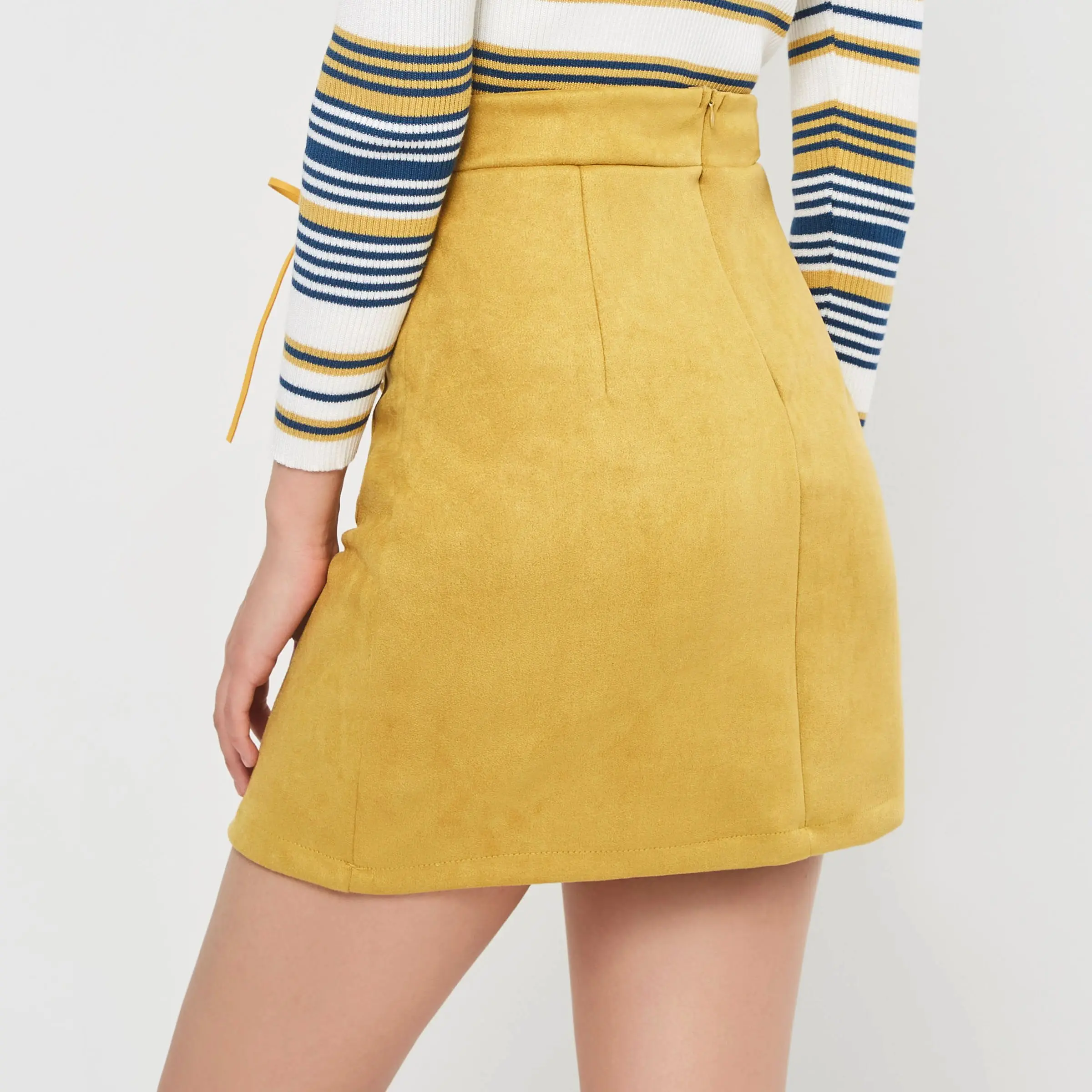Женские юбки Boho желтые зимние повседневные OL Bodycon с высокой талией на шнуровке