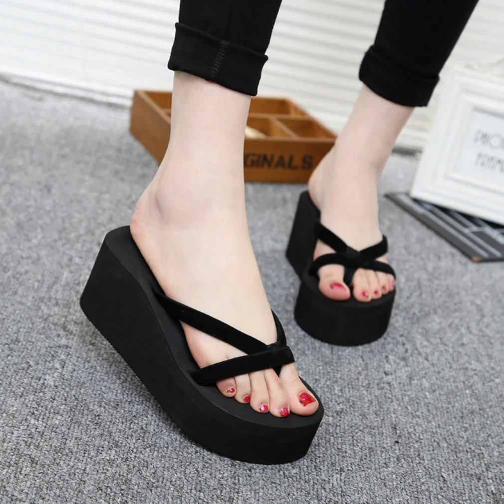 

Fashion Platform Sandals Women 6.5cm High Heel Zapatillas Chinelo Summer Shoes Straped Slippers Home Bathing Flip Flops Pantufa
