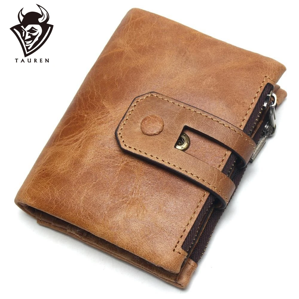 

2021 New Genuine Crazy Horse Leather Mens Wallet Man Cowhide Cover Coin Purse Small Brand Male Credit&Id Multifunctional Walets