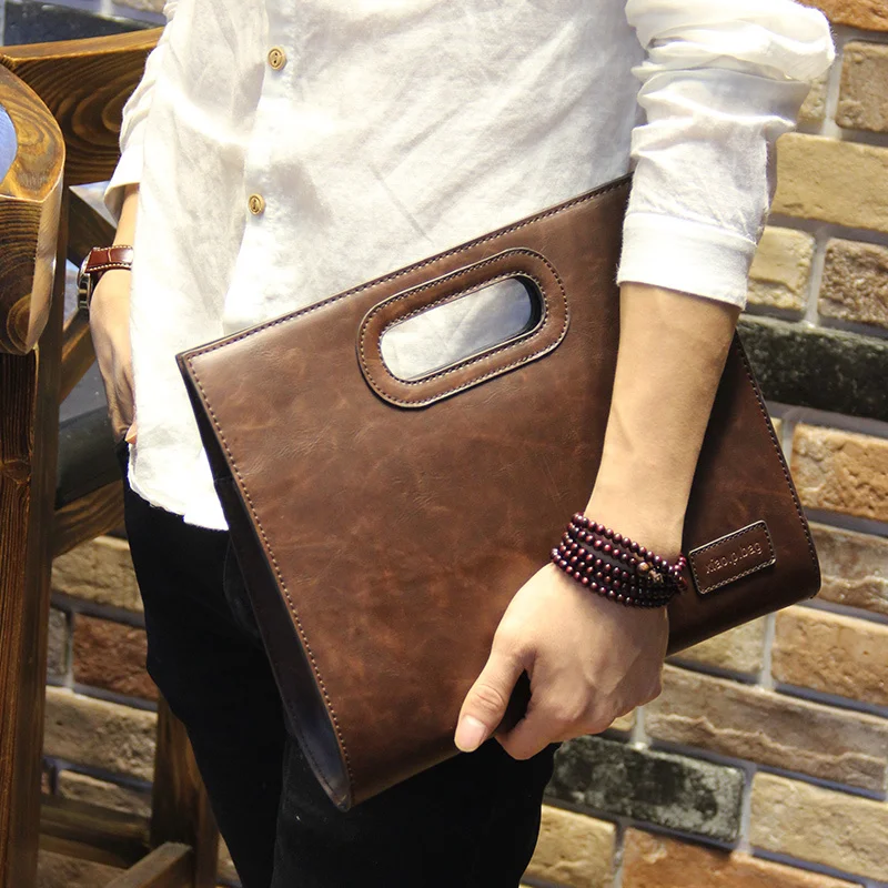 

New Creative Men Business Briefcase File Package Postman Handbag Leisure Crazy Horse Leather Envelope Bag High Quality Handbags