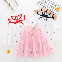 childrens wear summer new girl baby sleeveless mesh dress childrens pure colour small fresh embroidered