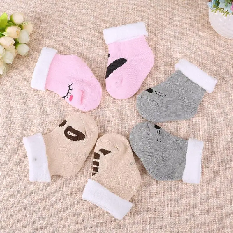 1 Pair Newborn Baby Breathable Cotton Winter Socks Girls Boys Loop Pile Cartoon Soft Warm Anti-skid Home Floor Shoes Gifts | Детская