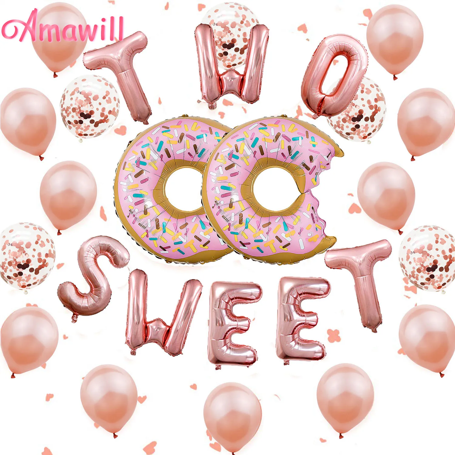 Amawill 1 комплект розовое золото два милых букв фольга воздушный шар Пончик детский