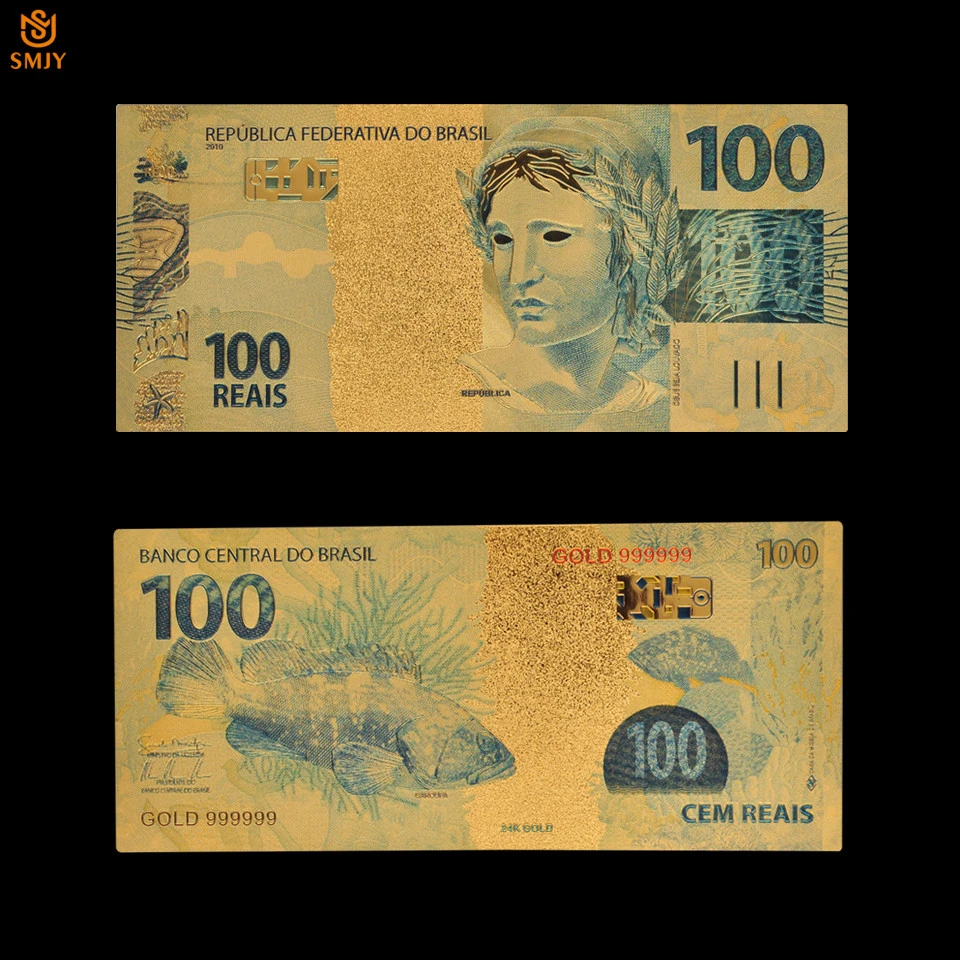 Красочные бразильские золотые банкноты 100 реалов в 24 каратным золотом бумажные